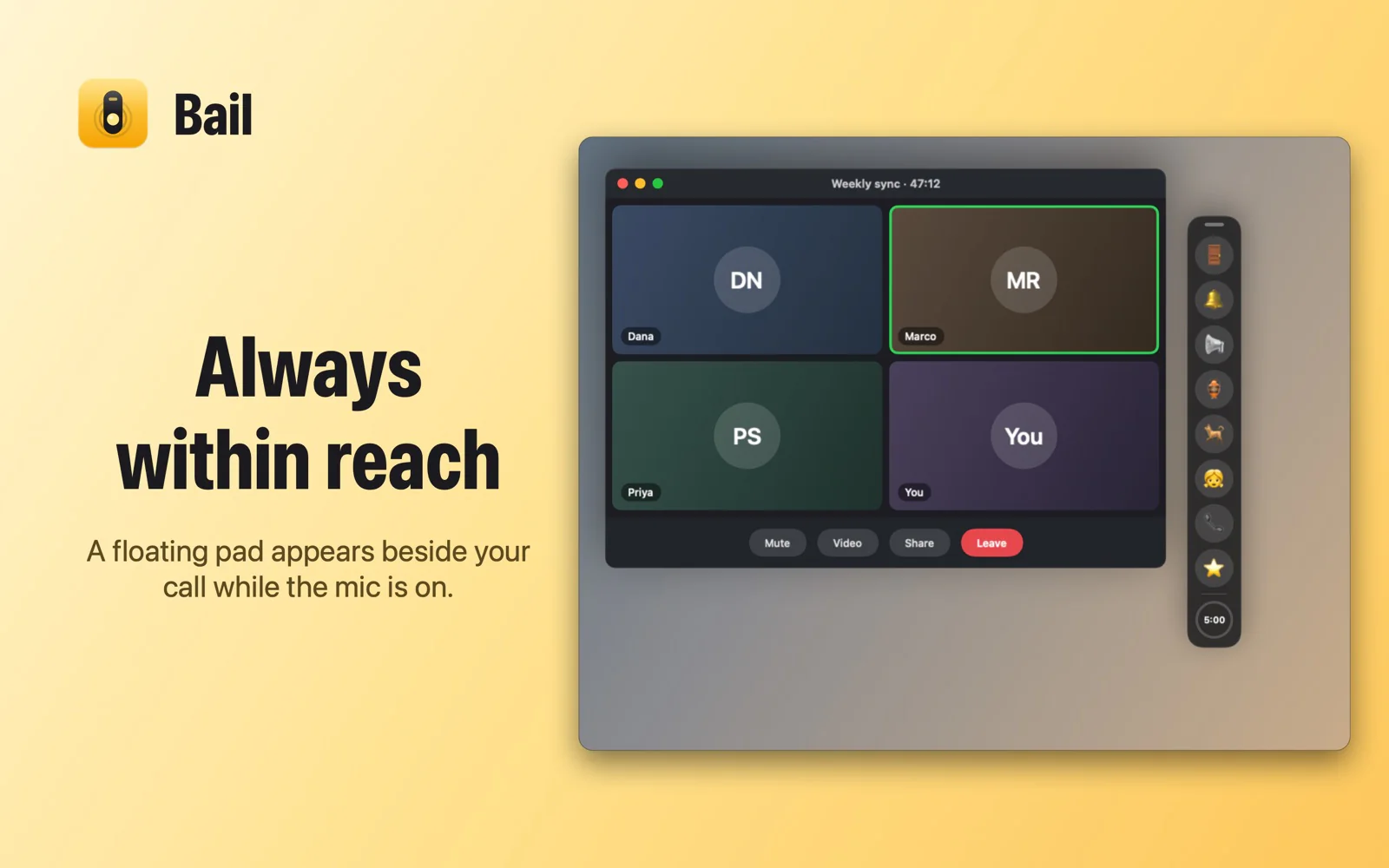 Bail floating sound pad beside a video call while the microphone is on