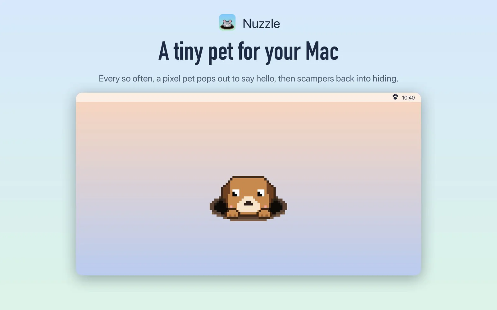 Pixel-art dog peeking out of a hole on a Mac desktop