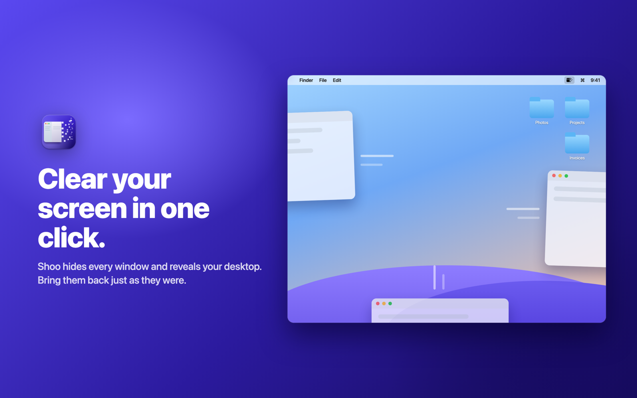Shoo on Mac: Clear your screen in one click