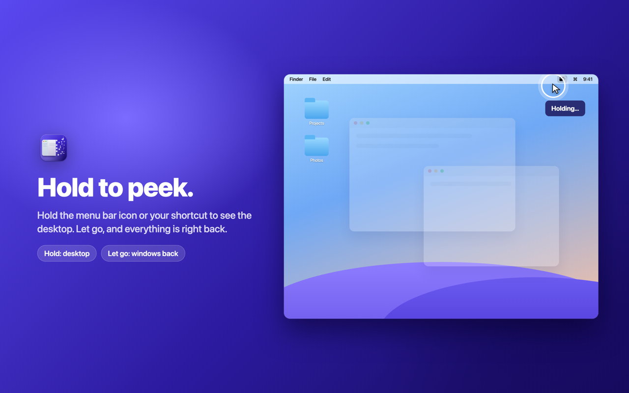 Shoo on Mac: Hold to peek