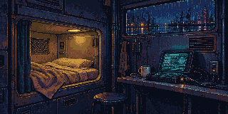 A capsule room in Hollowport